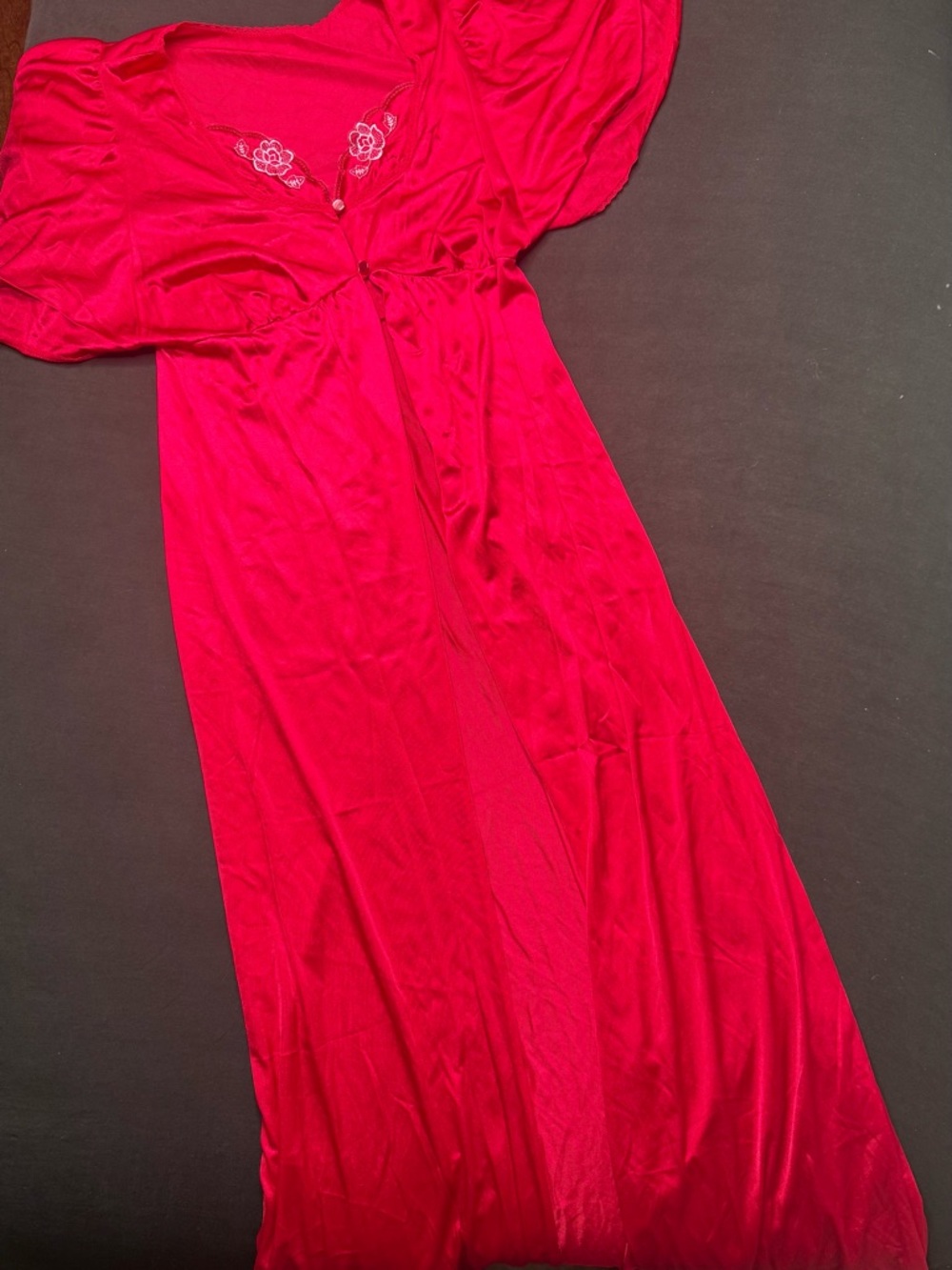 Vintage Red Satin Nightgown or robe with Floral Lace Detail size S
